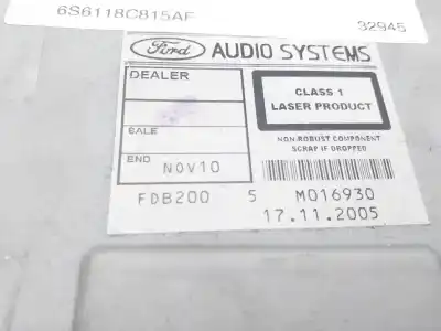 Second-hand car spare part audio system / radio cd for ford fusion (cbk) ambiente oem iam references 6s6118c815af  