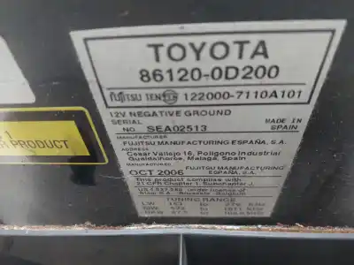 Автозапчастина б/у аудіо система / радіо cd для toyota yaris (ksp9/scp9/nlp9) blue посилання на oem iam 861200d200  