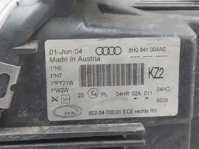 Second-hand car spare part right headlight for audi a4 cabrio (8h) 2.4 170 cv / 125 kw oem iam references 8h0941004ac  