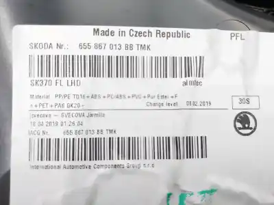 Автозапчасти б/у обивка левой передней двери за skoda scala (nw) ambition 116 cv / 85 kw ссылки oem iam 655867013bb  