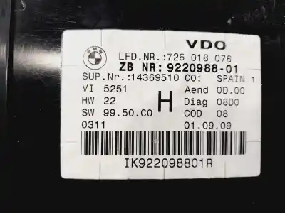 Second-hand car spare part dashboard for bmw x1 (e84) sdrive 20 d oem iam references 9220988