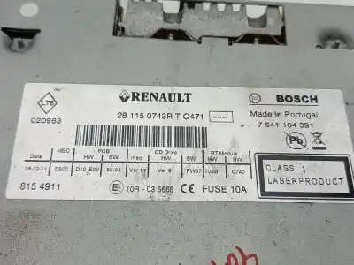 Second-hand car spare part audio system / radio cd for renault fluence dynamique oem iam references 281150743r  
