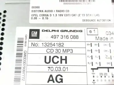 Pezzo di ricambio per auto di seconda mano impianto audio / radio cd per opel corsa c 1.3 16v cdti cat (z 13 dt / ln9) riferimenti oem iam 13254182  