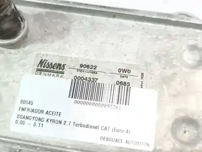 Second-hand car spare part engine oil cooler for ssangyong kyron 2.7 turbodiesel cat (euro 4) oem iam references 90622  
