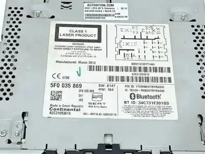 Second-hand car spare part audio system / radio cd for seat leon (5f1) 1.6 tdi oem iam references 5f0035869  