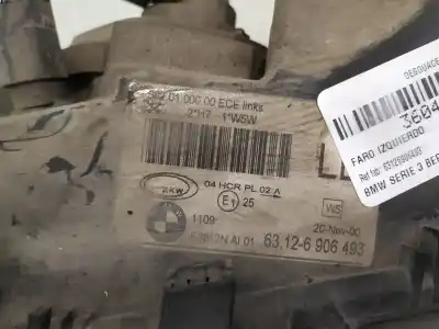 Second-hand car spare part left headlight for bmw 3 (e46) 320 d oem iam references 63126906493  
