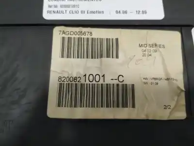 Peça sobressalente para automóvel em segunda mão quadrante por renault clio iii emotion referências oem iam 8200821001c  