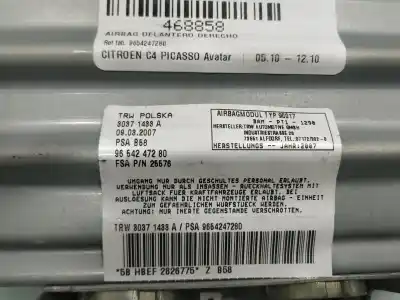 Автозапчасти б/у подушка безопасности передняя правая за citroen c4 grand picasso c4 grand picasso ссылки oem iam 9654247280