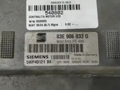 Second-hand car spare part ecu engine control for seat ibiza iii (6l1) 1.2 oem iam references 03e906033d  