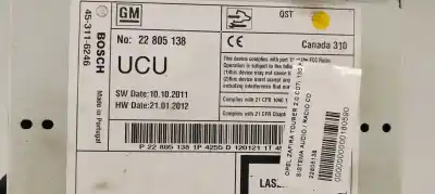 Second-hand car spare part audio system / radio cd for opel zafira tourer 2.0 cdti cat oem iam references 22805138  