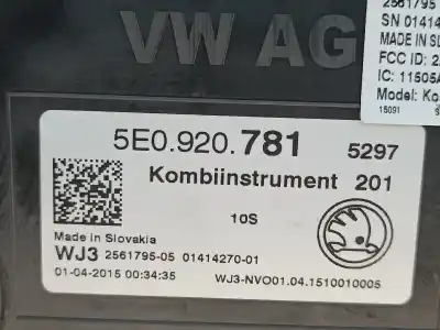 Автозапчастина б/у панель інструментів для skoda octavia iii break (5e5) 1528 ak gasóleo 2015 5p посилання на oem iam 5e0920781  