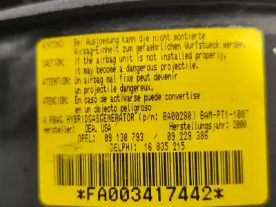 Автозапчасти б/у передняя левая подушка безопасности за opel corsa c (x01) 1.2 (f08, f68) ссылки oem iam 09130783   Автозапчасти б/у передняя левая подушка безопасности за opel corsa c (x01) 1.2 (f08, f68) ссылки oem iam 09130783