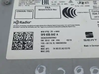Автозапчастина б/у аудіо система / радіо cd для seat leon (5f1) 1.5 tgi посилання на oem iam 5f0035842a  