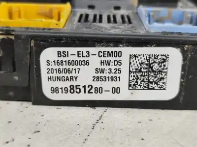 Second-hand car spare part fuse box unit for citroen jumpy iii furgoneta (v_) 1.6 bluehdi 115 oem iam references 9819851280  