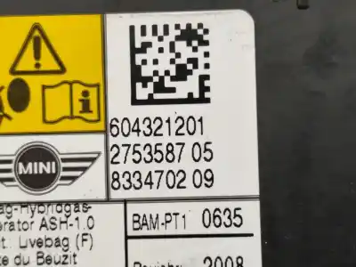 Pezzo di ricambio per auto di seconda mano air bag anteriore sinistro per mini mini (r56) cooper riferimenti oem iam 604321201   Pezzo di ricambio per auto di seconda mano air bag anteriore sinistro per mini mini (r56) cooper riferimenti oem iam 604321201