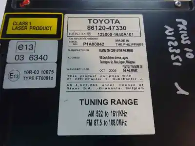 Автозапчастина б/у аудіо система / радіо cd для toyota prius (nhw30) 1.8 16v cat (híbrido) посилання на oem iam   2010