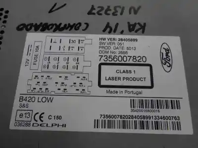 Автозапчастина б/у аудіо система / радіо cd для ford ka (ccu) 1.2 8v cat посилання на oem iam 7356007820  2014
