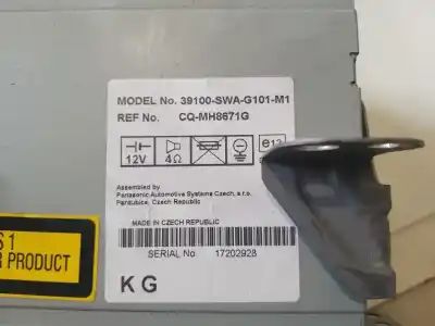 Second-hand car spare part audio system / radio cd for honda cr-v (re) 2.2 ctdi oem iam references 39100swag101m1  cq-mh8671g, 39100-swa-g101-m1