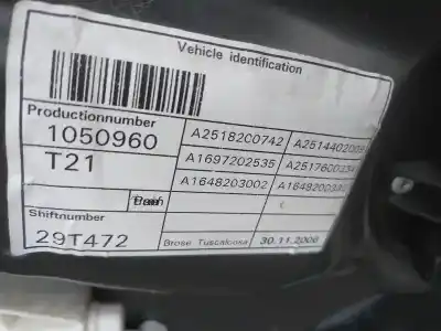 Second-hand car spare part driver left window regulator for mercedes clase r (w251) 3.0 cdi cat oem iam references a2518200742  a1697202535
