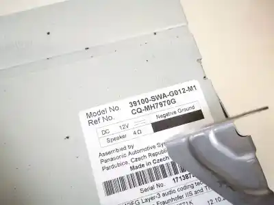 Second-hand car spare part audio system / radio cd for honda cr-v (re) 2.2 dtec cat oem iam references 39100swag012m1  39100-swa-g012-m1