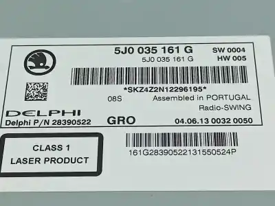 Second-hand car spare part audio system / radio cd for skoda fabia ii (542) 1.6 tdi oem iam references 5j0035161g  