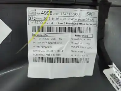 Автозапчастина б/у обработка передніх правіх дверей для seat leon (5f1) 1.4 tsi посилання на oem iam 5f4867012a  