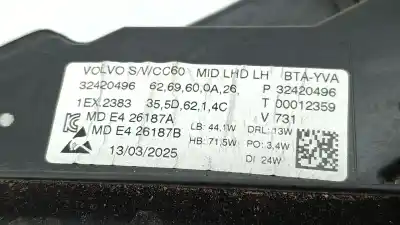 Second-hand car spare part left headlight for volvo v60 ii (225) b4 mild-hybrid oem iam references 32420496