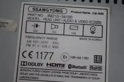 Second-hand car spare part multifunction display for ssangyong korando (2010-..) off-road oem iam references 89210-34100  