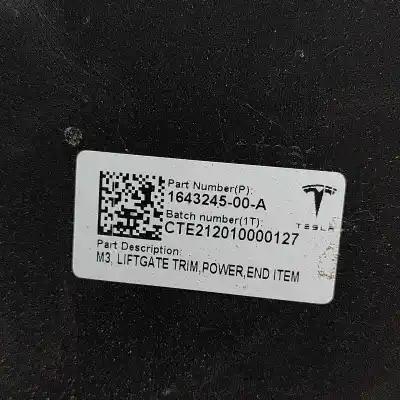 Second-hand car spare part tailgate trim for tesla model 3 (2018-..) sedan oem iam references 1643245-00-a  