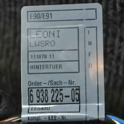 Second-hand car spare part rear left door wiring harness for bmw 3 e90 (2004-2011) sedan oem iam references 6938225  