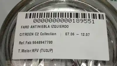 Second-hand car spare part left fog light for citroen c2 collection oem iam references 9648947780  1600653563