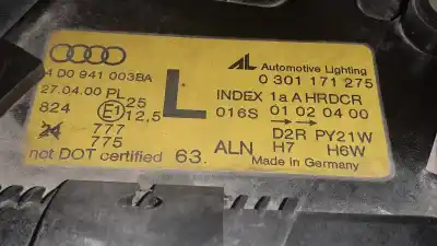 Second-hand car spare part left headlight for audi a8 (d2) 3.3 tdi quattro oem iam references 4d0941003ba  0301171275