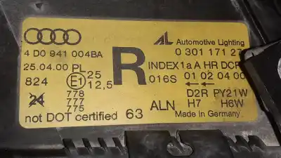 Second-hand car spare part right headlight for audi a8 (d2) 3.3 tdi quattro oem iam references 4d0941004ba  03011712756