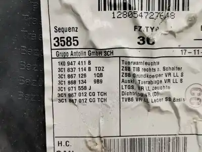 Автозапчастина б/у обработка передніх правіх дверей для volkswagen passat b6 (3c2) 2.0 tdi 16v посилання на oem iam 3c1867012  