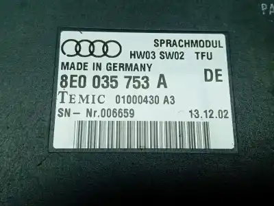 Автозапчастина б/у електронний модуль для audi a4 b6 avant (8e5) 2.5 tdi посилання на oem iam 8e0035753a  