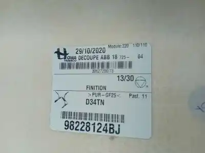 Second-hand car spare part interior roof for ds ds 3 crossback (u_) 1.2 puretech 100 hnk oem iam references 98228124bj  