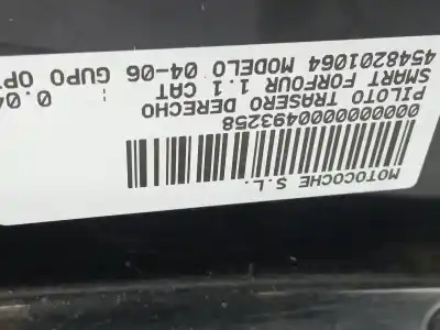 Second-hand car spare part right tailgate light for smart forfour (454) 1.5 cdi (454.001) oem iam references 4548201064  