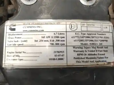 Pezzo di ricambio per auto di seconda mano motore completo per nissan atleon  riferimenti oem iam isbe4225 cummins diesel