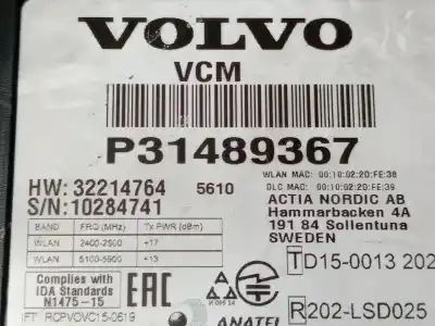 Автозапчастина б/у електронний модуль для volvo xc60 ii (246) d5 awd посилання на oem iam p31489367  