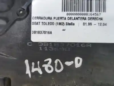 Second-hand car spare part Front Right Door Lock for SEAT TOLEDO (1M2) AHF OEM IAM references 3B1837016A  