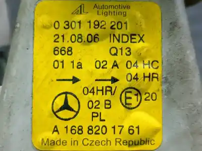 Second-hand car spare part left headlight for clase c clase a w168 170 cdi 168.009 oem iam references a1688201761
