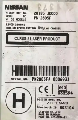 Peça sobressalente para automóvel em segunda mão sistema de áudio / rádio cd por nissan qashqai (j10) acenta referências oem iam 28185jd000