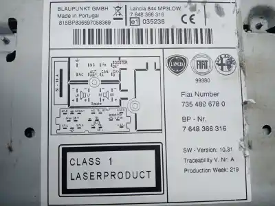 Recambio de automóvil de segunda mano de sistema audio / radio cd para lancia delta (181) oro referencias oem iam 7354896780 7648366316 8635133228 