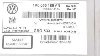 Second-hand car spare part audio system / radio cd for vw golf vi descapotable (517) 1.2 tsi 16v oem iam references 1k0035186an  