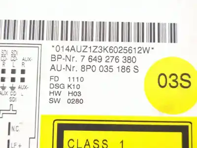 Peça sobressalente para automóvel em segunda mão sistema de áudio / rádio cd por audi a3 (8p1) 1.6 tdi referências oem iam 8p0035186s  