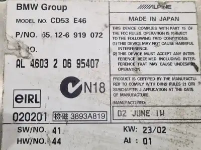 Second-hand car spare part audio system / radio cd for bmw 3 compact (e46) 320 td oem iam references 65126919072  