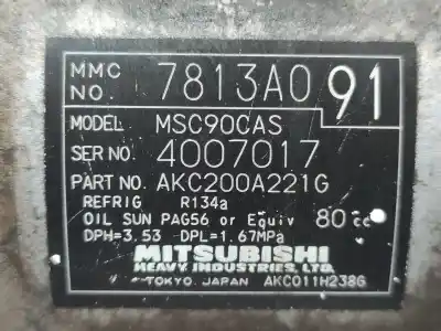 Second-hand car spare part AIR CONDITIONING COMPRESSOR for PEUGEOT 4007  OEM IAM references 7813A091  