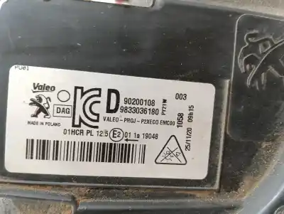 Second-hand car spare part RIGHT HEADLIGHT for PEUGEOT 208 (P2)  OEM IAM references 9833036180  