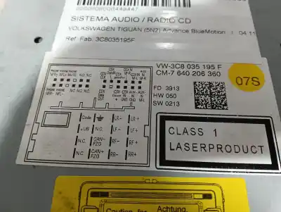 Second-hand car spare part AUDIO SYSTEM / RADIO CD for VOLKSWAGEN TIGUAN (5N2)  OEM IAM references 3C8035195F  