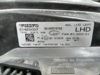 Second-hand car spare part left headlight for volvo v40 basis oem iam references 31420007  7226115099
